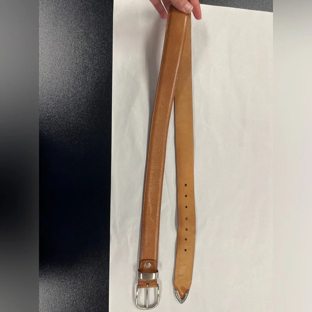A & D Milano Tan Italian Leather Belt with Solid Brass Silver Tone Hardware 45